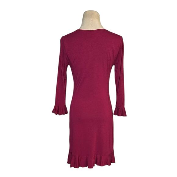 Urban Outfitters Grace Burgundy 3/4 Sleeves Ruffle Mini Dress size Small - Picture 2 of 16